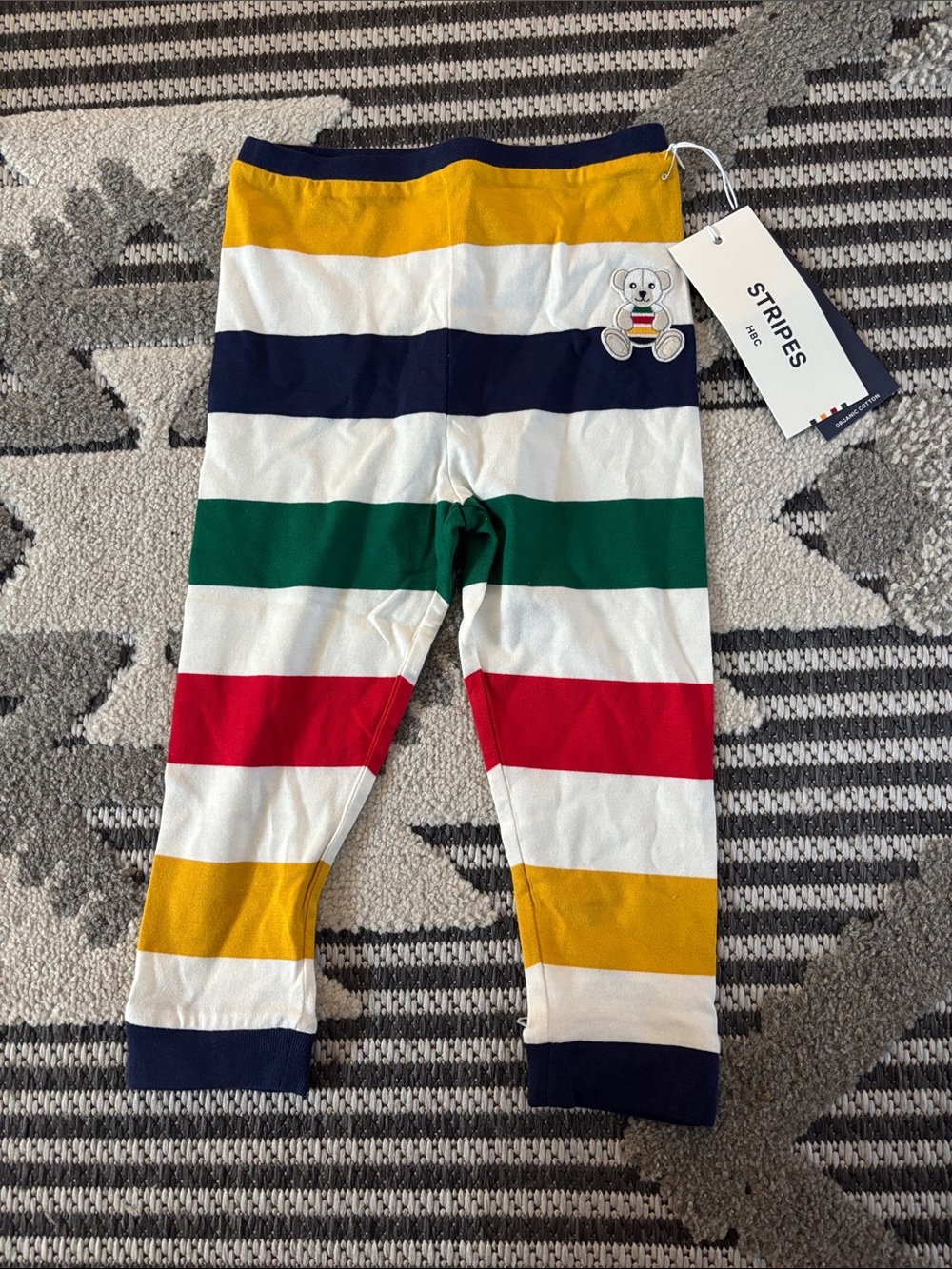HBC Kids Multicolor Striped Leggings with Bear Patch